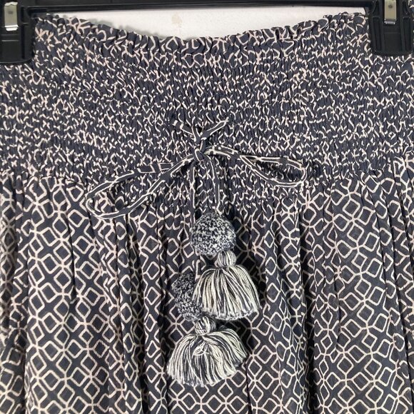 Womens Chan Luu Boho Maxi Skirt Smocked Elastic Waist Draw String Gray Blue Whit - Picture 3 of 11